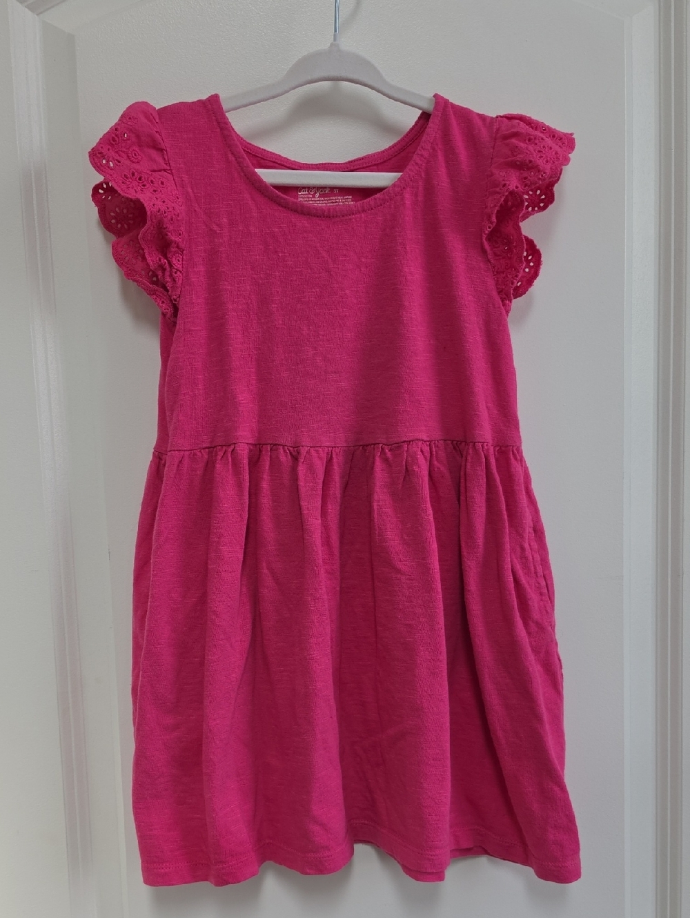 Cat & Jack Bright Pink Eyelet Flutter Sleeve Dress